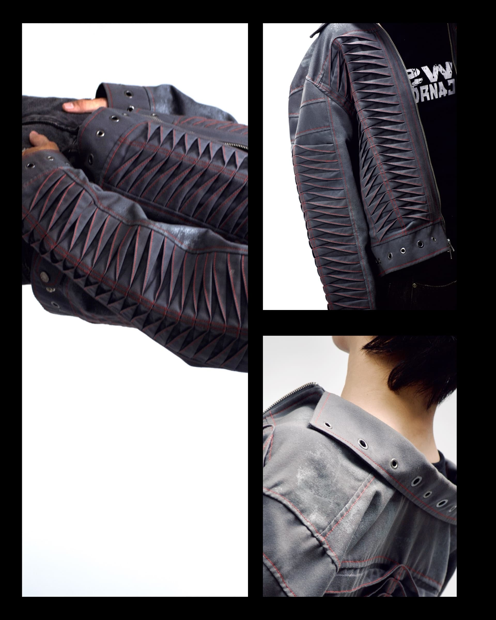Editorial study of a structured jacket with folded details