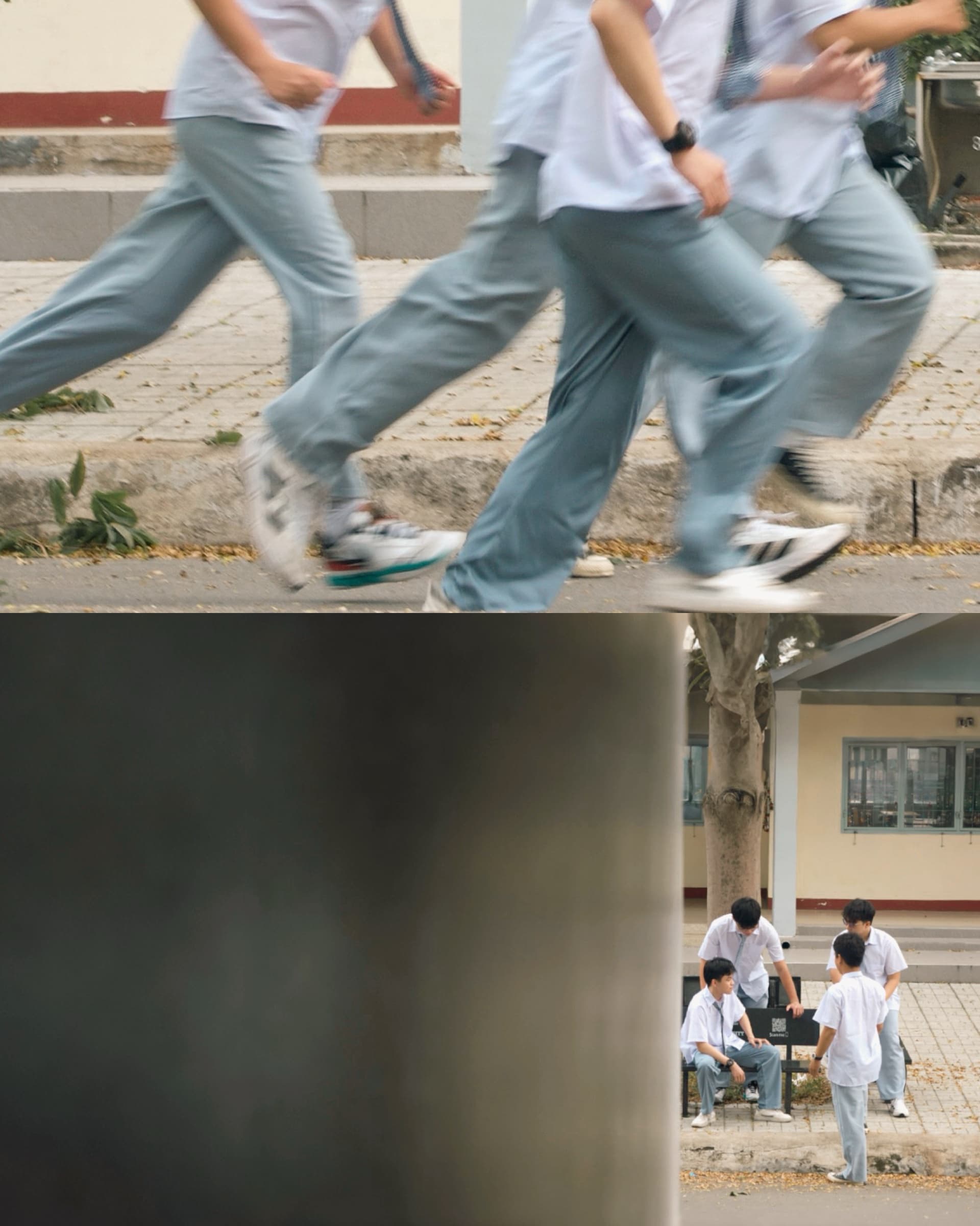 Students moving through a school courtyard